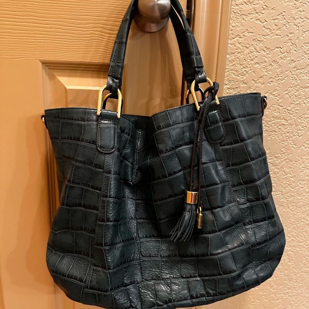 G.I.L.I. Dark Green Croc-Embossed Shoulder Bag NWOT